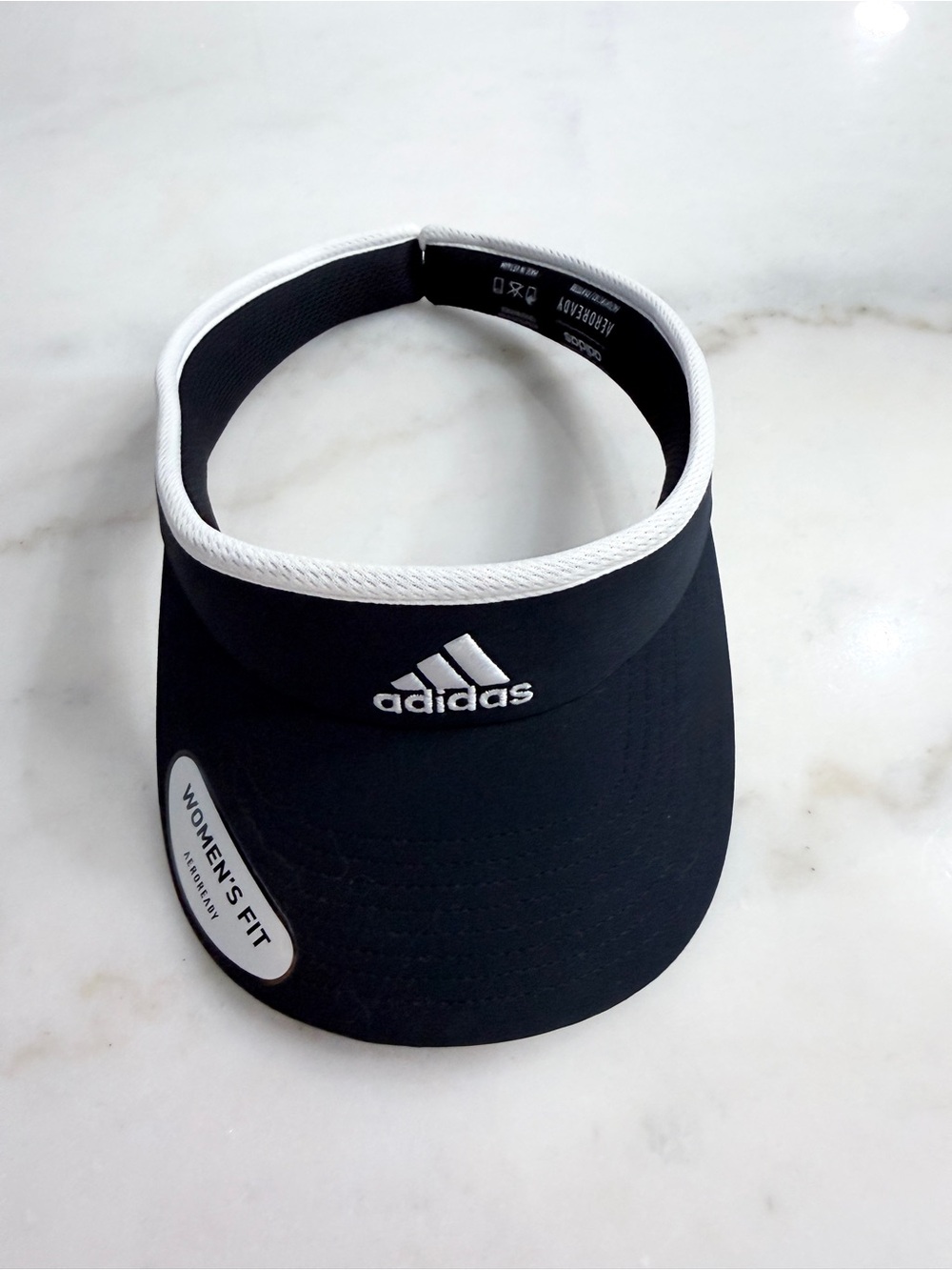 NWT Adidas black/white trim women's fit Aeroready Match visor hat one size